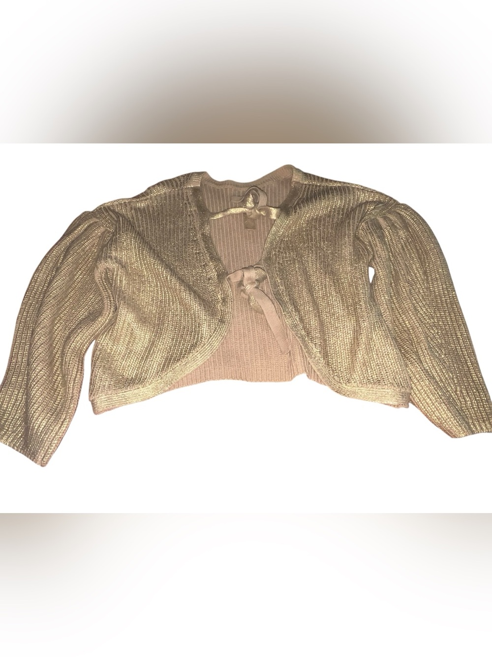 Kika Vargas Gold Metallic Knit Bow-Front Cardigan
